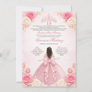 Invitation Diadème Floral Rose Princesse Quinceañera