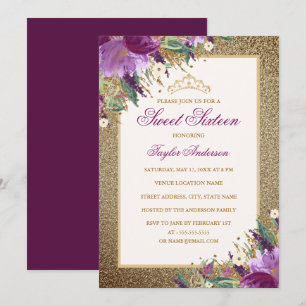 Invitation Diadème floral violet améthyste pailleté Sweet Six