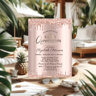 Invitation Diadème, Gouttes de paillettes en or rose pour Qui