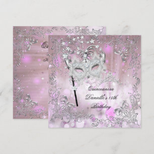 Invitation Diadème Masquerade Rose pour Quinceanera 15e Anniv