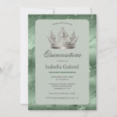 Invitation Diadème Métallisé Vert Sauge Élégant Quinceañera (Devant)