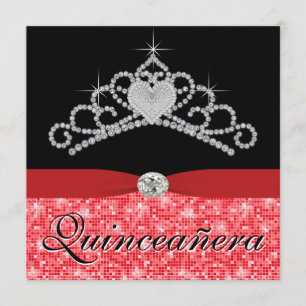 Invitation Diadème Noir Rouge Quinceanera Noir Rouge