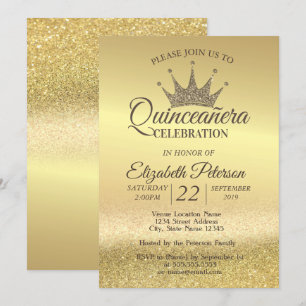 Invitation Diadème,Ombre Bokeh Paillettes Dorées,Fête Quincea