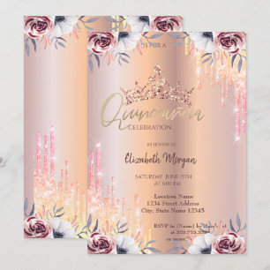 Invitation Diadème Ombre Pailletée Fleur Quinceañera 