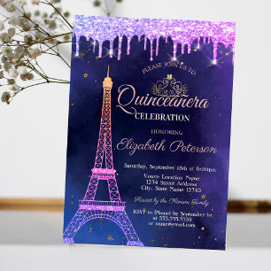 Invitation Diadème Ombre Pailletée Tour Eiffel Dégoulinant Qu
