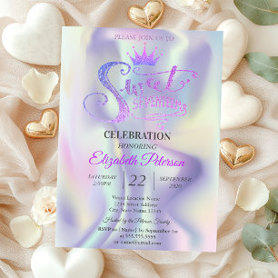 Invitation Diadème pailleté chic holographique Sweet 17 Anniv