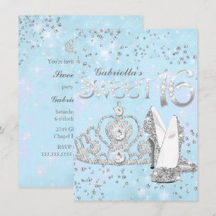 Invitation Diadème Paillettes Bleu Argent et Talons Invitatio
