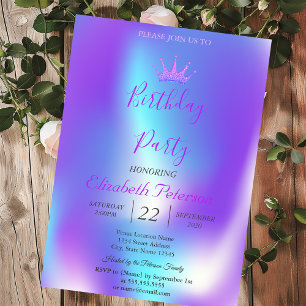 Invitation Diadème Paillettes Chic Ombre Anniversaire Hologra