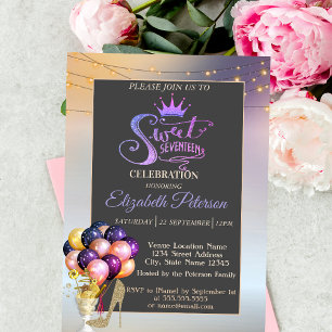 Invitation Diadème Paillettes, Cocktail, Ballons Douce 17e An