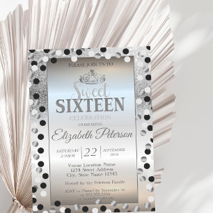 Invitation Diadème, points de paillettes argentées Bokeh doux