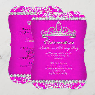 Invitation Diadème pour fête de 15 ans de Quinceanera Rose Ch