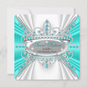 Invitation Diadème Princesse Bleu Sarcelle Diamants 16 ans