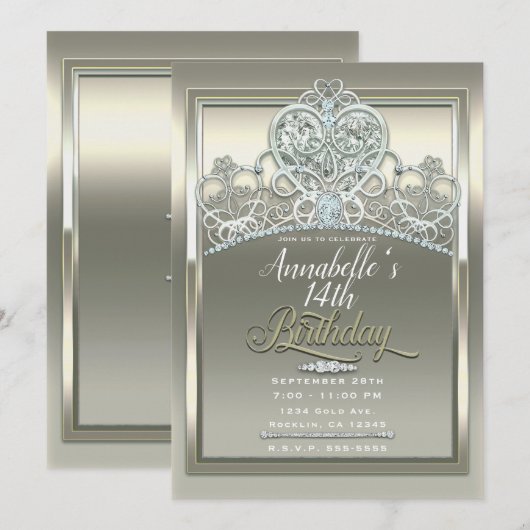 Invitation Diadème Princesse en Ivory Platine pour Fête d'Ann (Devant / Derrière)