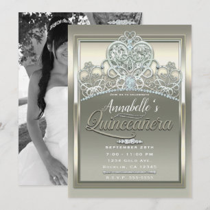 Invitation Diadème Princesse en Platine et Ivoire pour Quince