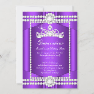 Invitation Diadème Princesse Quinceanera Violet Blanc Diamant
