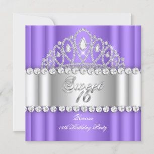 Invitation Diadème Princesse Sweet 16 Violet Blanc Diamant