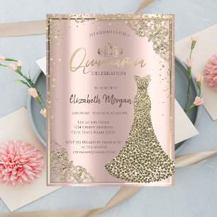 Invitation Diadème, Robe de Diamants, Rose Gold Quinceañera