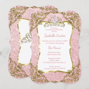 Invitation Diadème Rose Pâle Pailleté Anniversaire Or Blanc