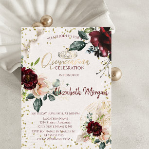 Invitation Diadème, Roses de Bourgogne Diamantées Quinceañera