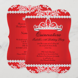 Invitation Diadème rouge pour fête de 15 ans de Quinceanera