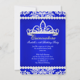 Invitation Diadème Royal Bleu pour Quinceañera Fête des 15 An