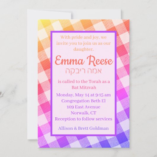 Invitation Diagonal d'invitation à pique-nique arc-en-ciel (Devant)