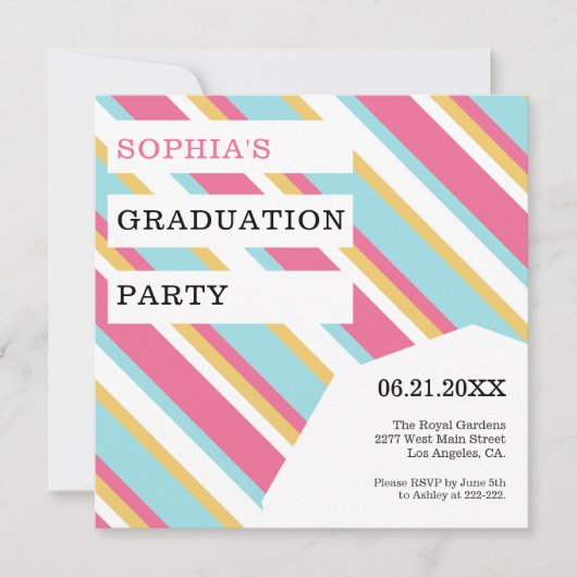 Invitation Diagonale Colorful Stripes Graduation (Devant)