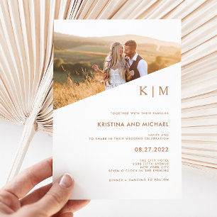 Invitation Diagonale moderne Mariage photo en bois de terre