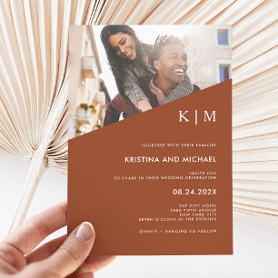 Invitation Diagonale moderne Mariage photo en terre cuite