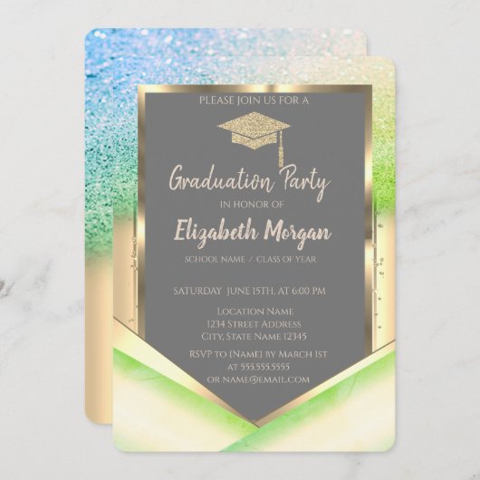 Invitation Diagramme de Parties scintillant verte élégant (Devant / Derrière)
