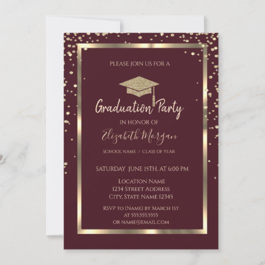 Invitation Diagramme Gold Graduation Cap Bourgogne Graduation (Devant)