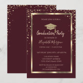 Invitation Diagramme Gold Graduation Cap Bourgogne Graduation (Devant / Derrière)