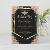 Invitation Diagramme Gold Graduation Cap Floral Graduation (Debout devant)