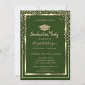 Invitation Diagramme Gold Graduation Cap Green Graduation (Devant)