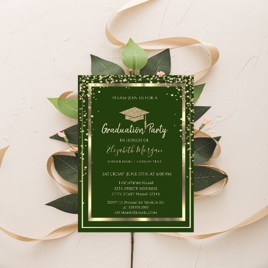 Invitation Diagramme Gold Graduation Cap Green Graduation