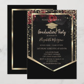 Invitation Diagramme Gold Graduation Cap Rose Graduation (Devant / Derrière)