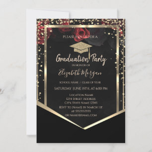 Invitation Diagramme Gold Graduation Cap Rose Graduation