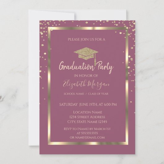 Invitation Diagrammes Gold Graduation Cap cadre (Devant)