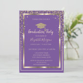 Invitation Diagrammes Gold Graduation Cap Violet Graduation (Debout devant)