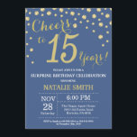 Invitation Diamant 15e anniversaire de la surprise bleue et o<br><div class="desc">Invitation surprise 15e anniversaire avec Arrière - plan Diamant Parties scintillant Bleu et Or. Gold Confetti.Anniversaire enfant. Ado adolescente,  garçon ou fille,  anniversaire. Pour plus de personnalisation,  cliquez sur le bouton "Customiser" et utilisez notre outil de conception pour modifier ce modèle.</div>