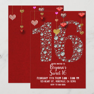 Invitation Diamant 16 Cœurs de la Saint-Valentin Fête d'anniv