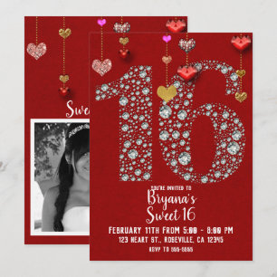 Invitation Diamant 16 Cœurs de la Saint-Valentin Photo de fêt