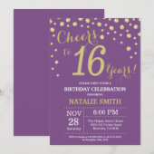 Invitation Diamant 16e Anniversaire Violet et Or (Devant / Derrière)