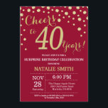 Invitation Diamant 40e anniversaire de la Surprise d'or rouge<br><div class="desc">Invitation surprise 30e anniversaire avec Arrière - plan Diamant de la Parties scintillant rouge et or de Bourgogne. Gold Confetti. Anniversaire adulte. Hommes ou femmes,  anniversaire.
Pour plus de personnalisation,  cliquez sur le bouton "Customiser" et utilisez notre outil de conception pour modifier ce modèle.</div>