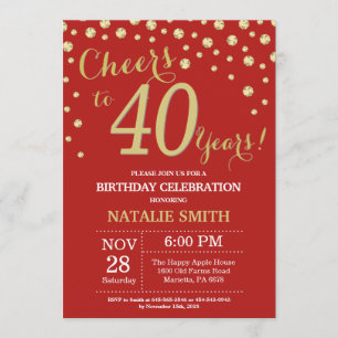 Invitation Diamant 40e Anniversaire Rouge et Or