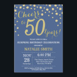 Invitation Diamant 50e anniversaire de la surprise bleue et o<br><div class="desc">Invitation surprise 50e anniversaire avec Arrière - plan Diamant Parties scintillant Bleu et Or. Gold Confetti. Anniversaire adulte. Hommes ou femmes,  anniversaire. Pour plus de personnalisation,  cliquez sur le bouton "Customiser" et utilisez notre outil de conception pour modifier ce modèle.</div>