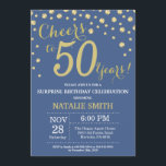 Invitation Diamant 50e anniversaire de la surprise bleue et o<br><div class="desc">Invitation surprise 50e anniversaire avec Arrière - plan Diamant Parties scintillant Bleu et Or. Gold Confetti. Anniversaire adulte. Hommes ou femmes,  anniversaire. Pour plus de personnalisation,  cliquez sur le bouton "Customiser" et utilisez notre outil de conception pour modifier ce modèle.</div>