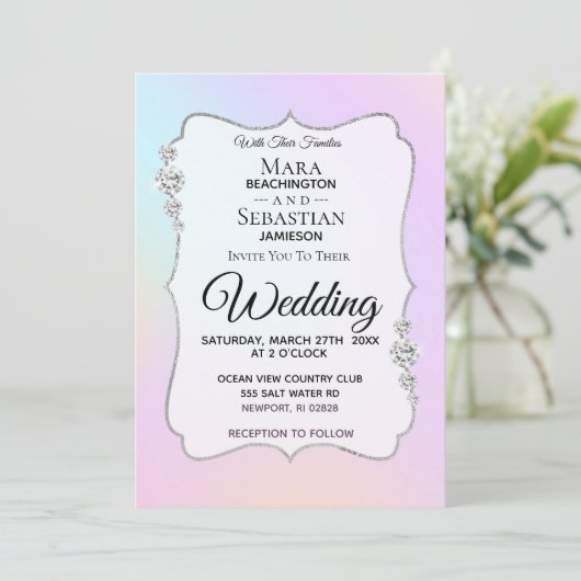 Invitation *~* Diamant Aquarelle Gradient Pastel Mariage (Debout devant)