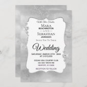 Invitation ~ Diamant Aquarelle Mariage gris argenté (Devant / Derrière)