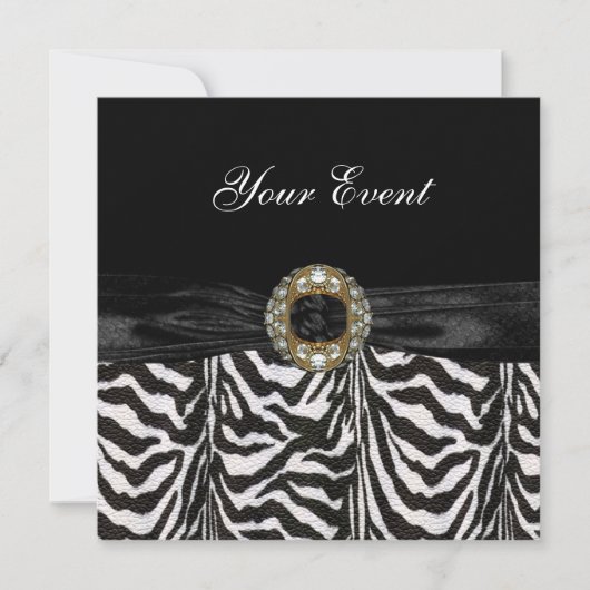 Invitation Diamant Bijou Noir Blanc Zèbre (Devant)